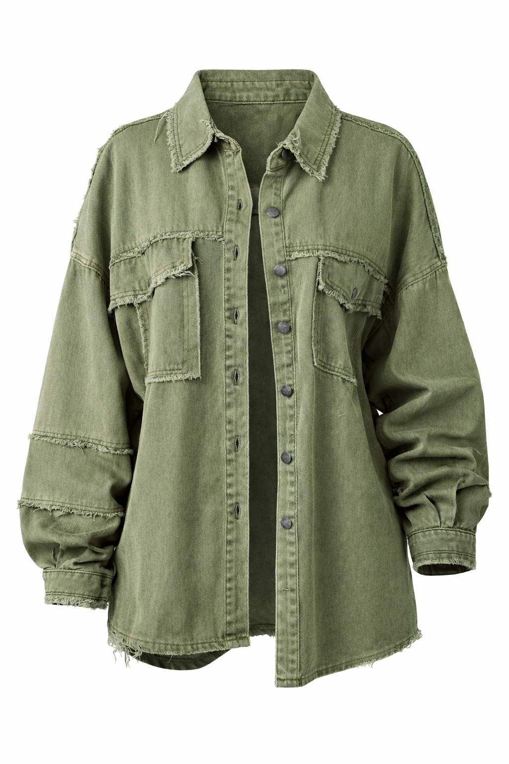 Women's Loose Denim Jacket with Collar and Chest Pockets