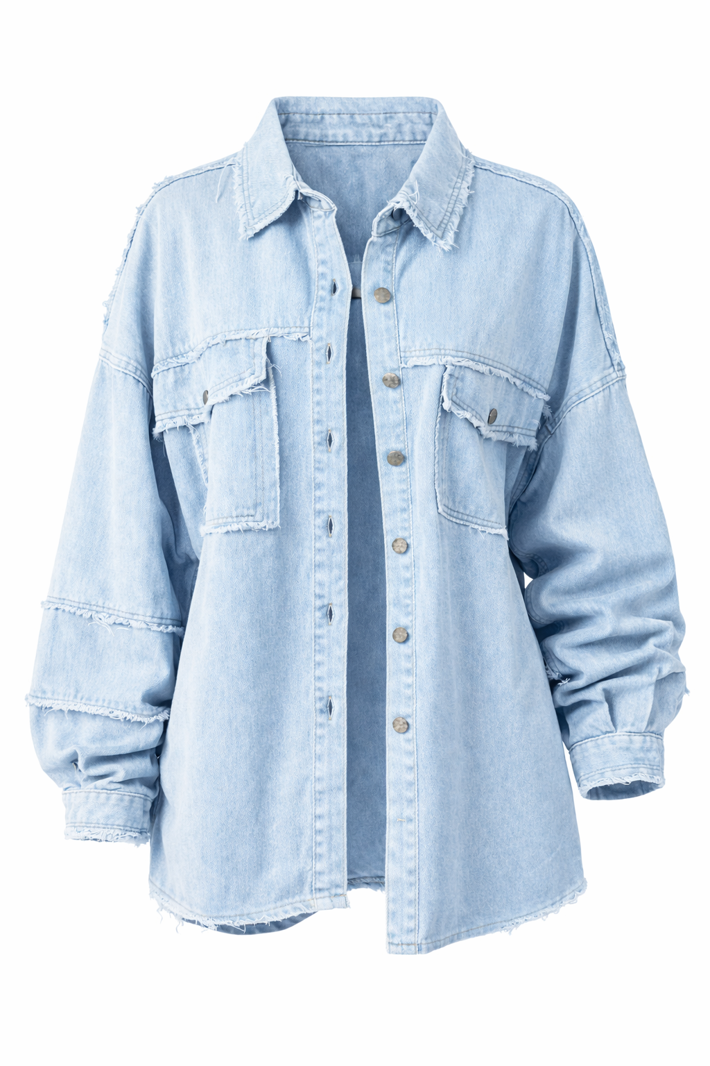 Women's Loose Denim Jacket with Collar and Chest Pockets