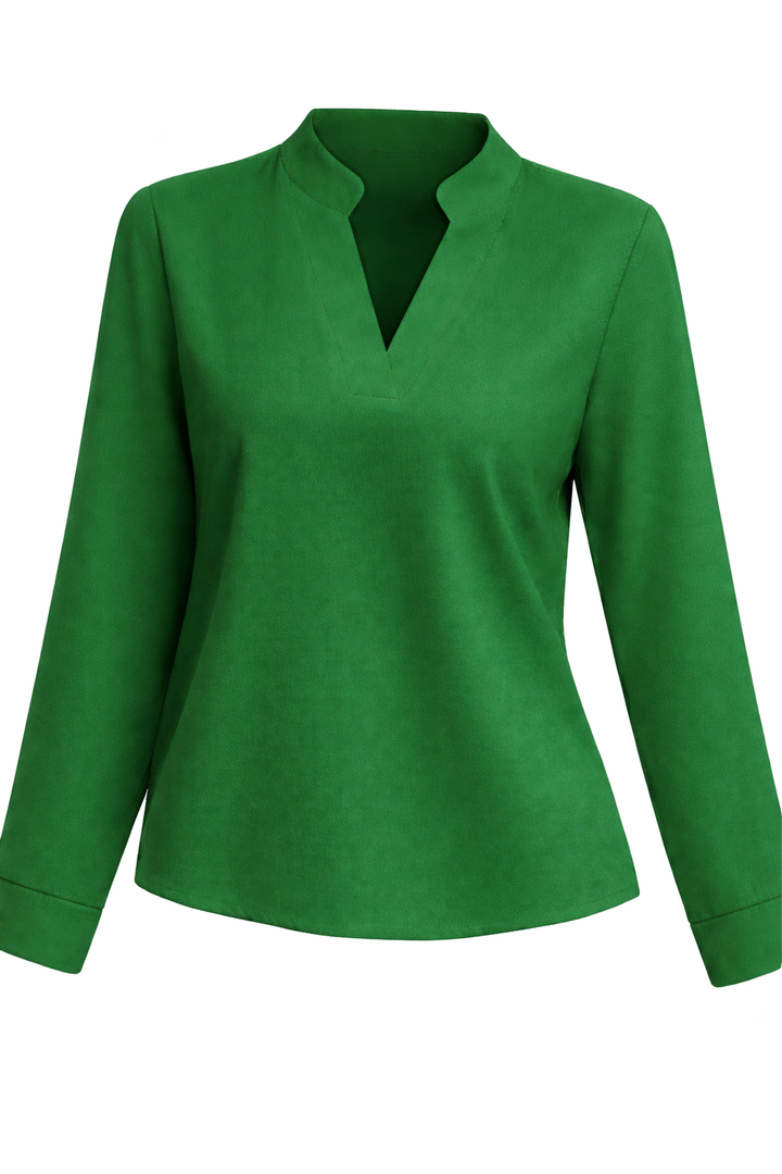 Women's Loose Long Sleeve Blouse with V Neckline