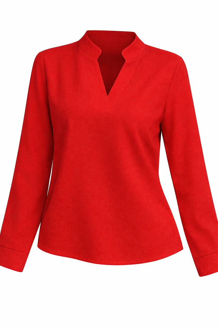 Women's Loose Long Sleeve Blouse with V Neckline
