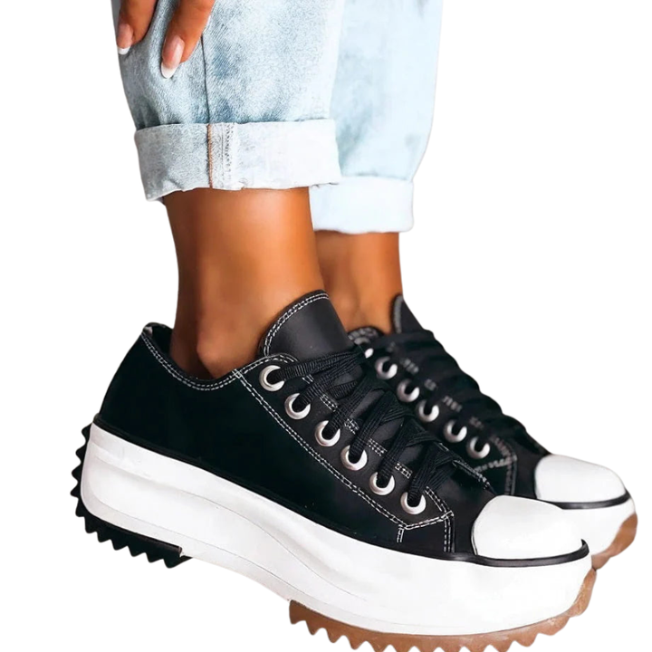 Women's Low Cut Lace Up Rounded Toe Trainers with Raised Sole