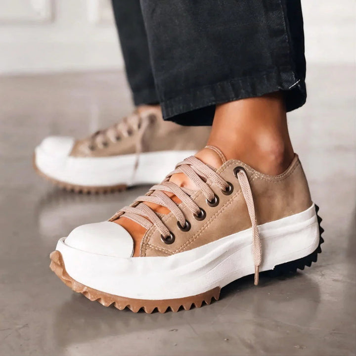 Women's Low Cut Lace Up Rounded Toe Trainers with Raised Sole