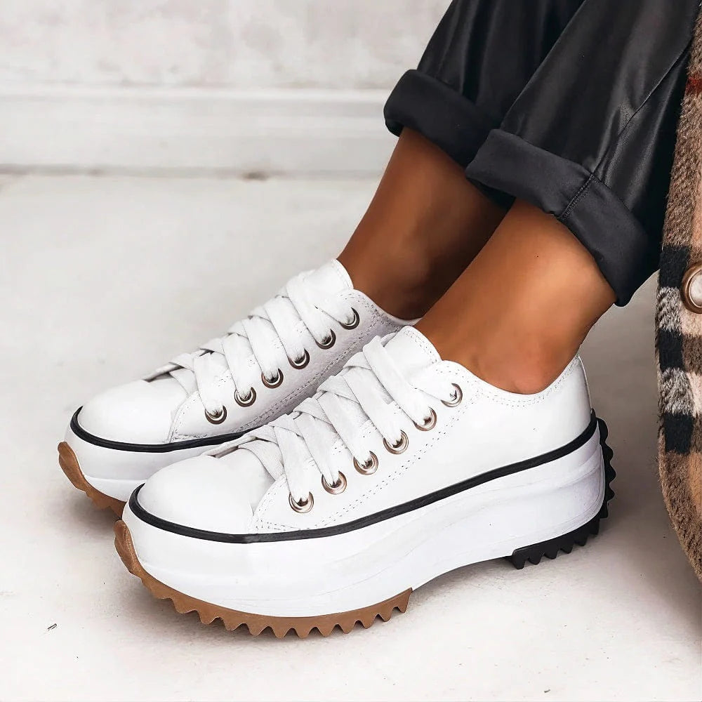Women's Low Cut Lace Up Rounded Toe Trainers with Raised Sole