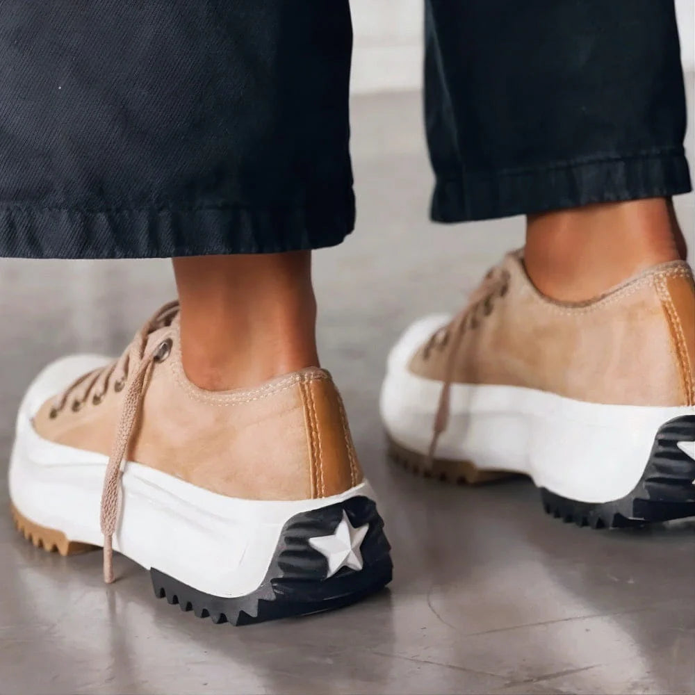 Women's Low Cut Lace Up Rounded Toe Trainers with Raised Sole