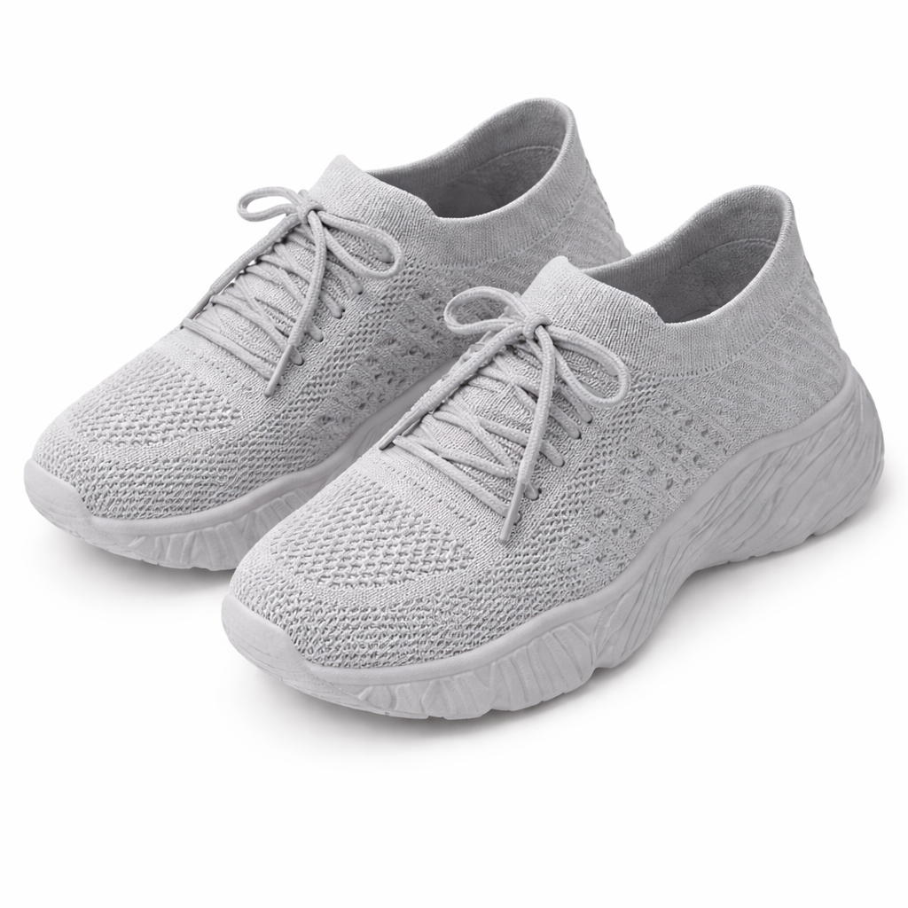 Women's Low Cut Rubber Trainers with Knitted Upper and Raised Sole