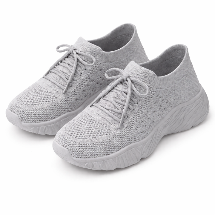Women's Low Cut Rubber Trainers with Knitted Upper and Raised Sole