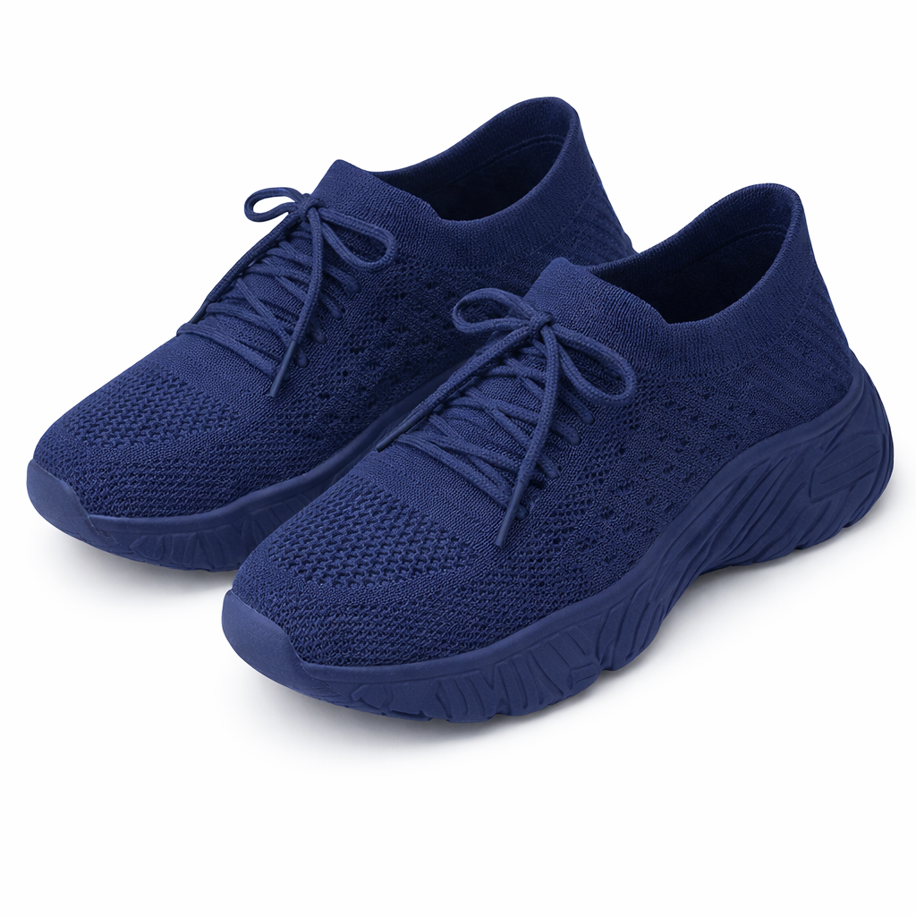 Women's Low Cut Rubber Trainers with Knitted Upper and Raised Sole