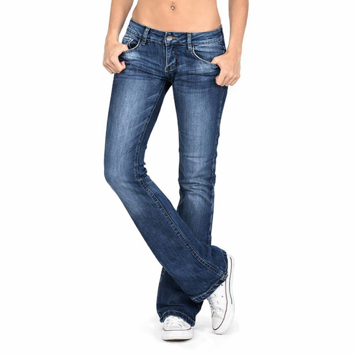 Women's Low Rise Flared Washed Denim Jeans Bootcut