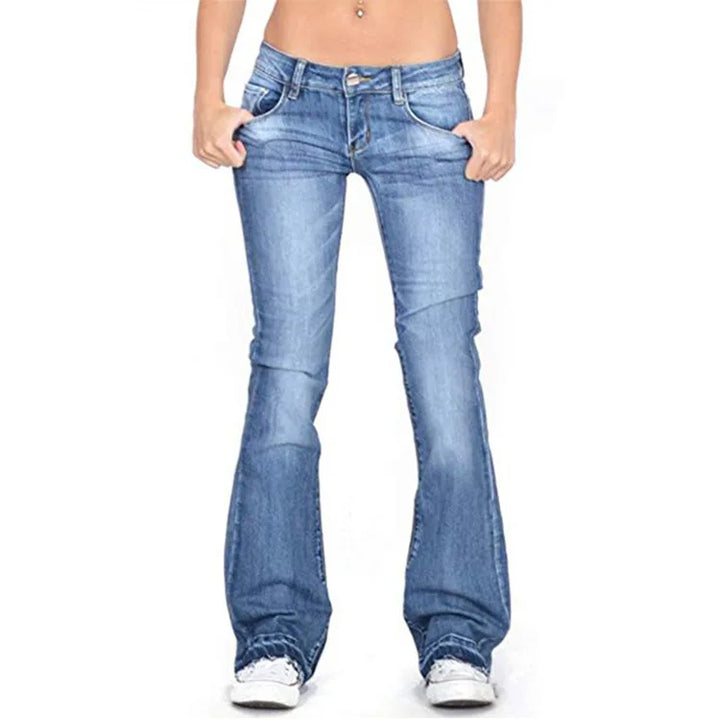Women's Low Rise Flared Washed Denim Jeans Bootcut