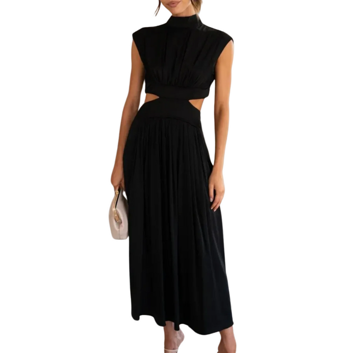 Women's Maxi Dress with Cap Sleeves and Cut-Out Waist