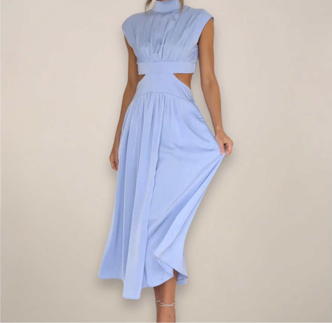 Women's Maxi Dress with Cap Sleeves and Cut-Out Waist