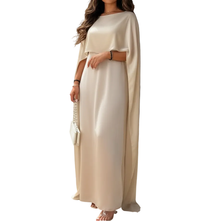 Women's Maxi Dress with Cape Sleeve and Round Neck Design