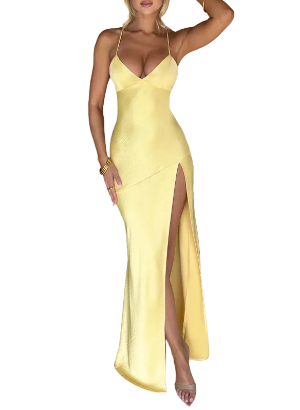 Women's Maxi Dress with Cross Back Strap and Front Leg Split