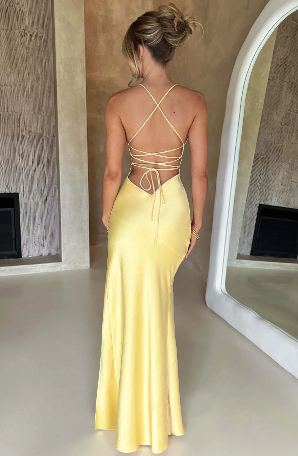 Women's Maxi Dress with Cross Back Strap and Front Leg Split
