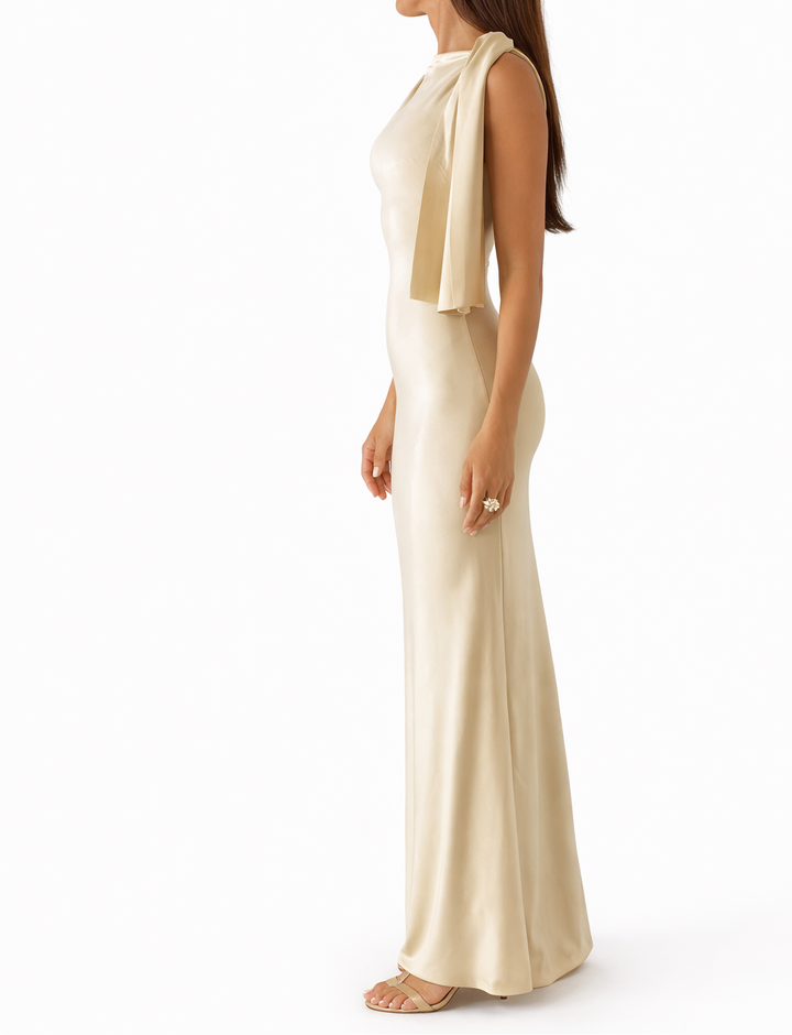 Women's Maxi Dress with Shoulder Drape Knot Detail