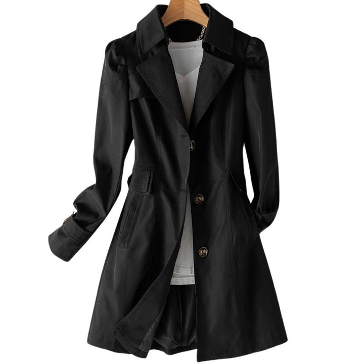 Women's Mid-Length Collared Coat with Button Front