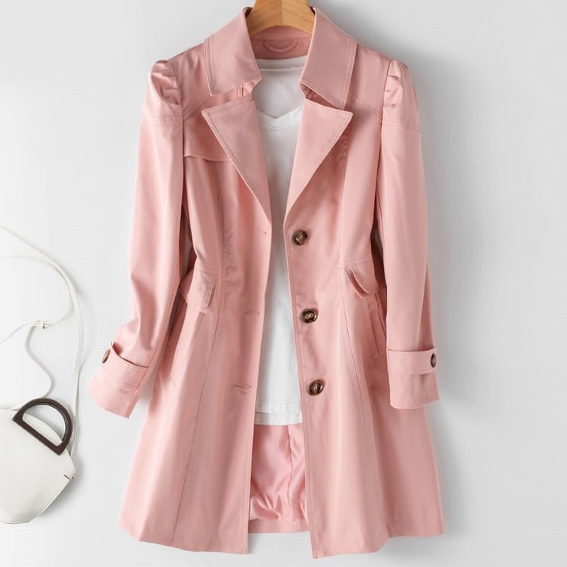 Women's Mid-Length Collared Coat with Button Front