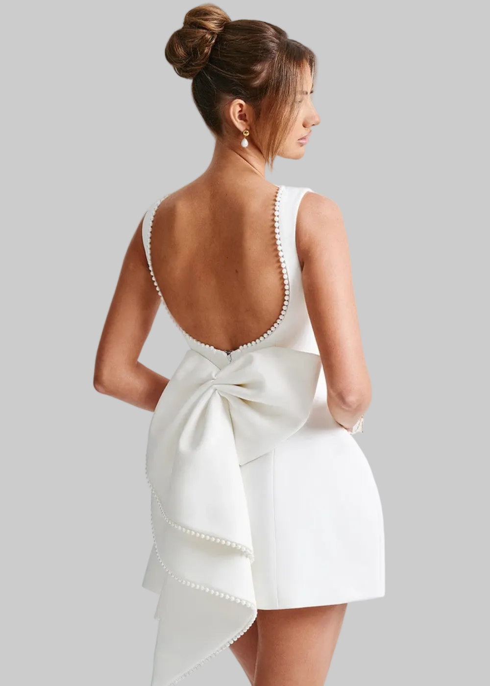 Women’s Mini Dress with Pearl Trim and Back Bow