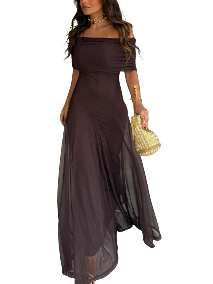 Women's Off Shoulder Chiffon Maxi Dress with Flowing Shape