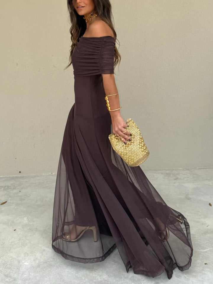 Women's Off Shoulder Chiffon Maxi Dress with Flowing Shape