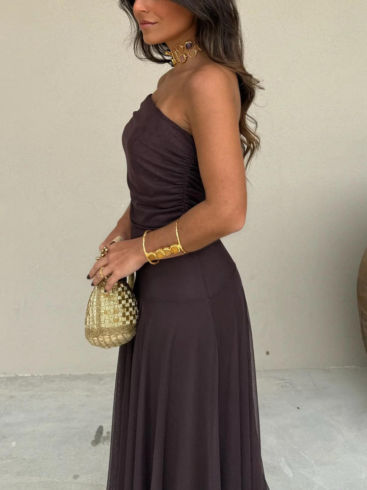 Women's Off Shoulder Chiffon Maxi Dress with Flowing Shape