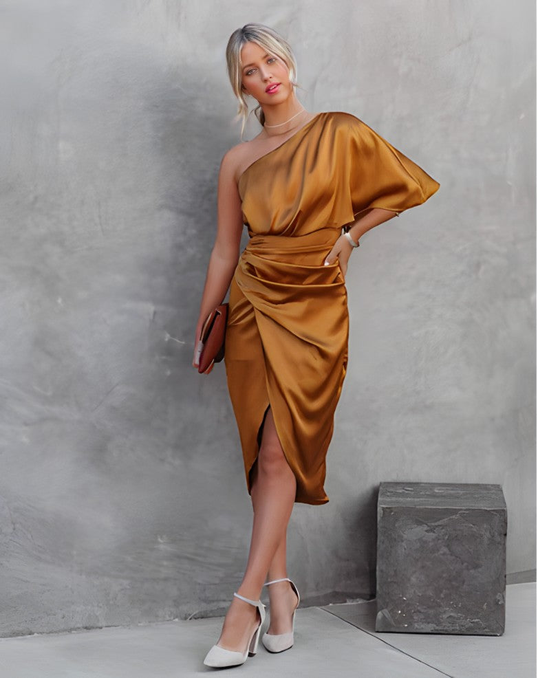 Women's One Shoulder Midi Dress with Open Back