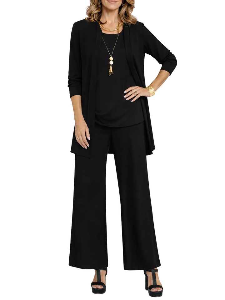 Women's Open Front Cardigan Top and Wide Leg Trousers Three Piece Set