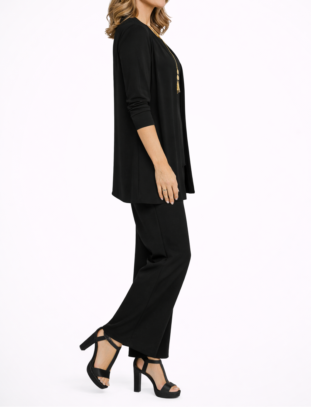 Women's Open Front Cardigan Top and Wide Leg Trousers Three Piece Set