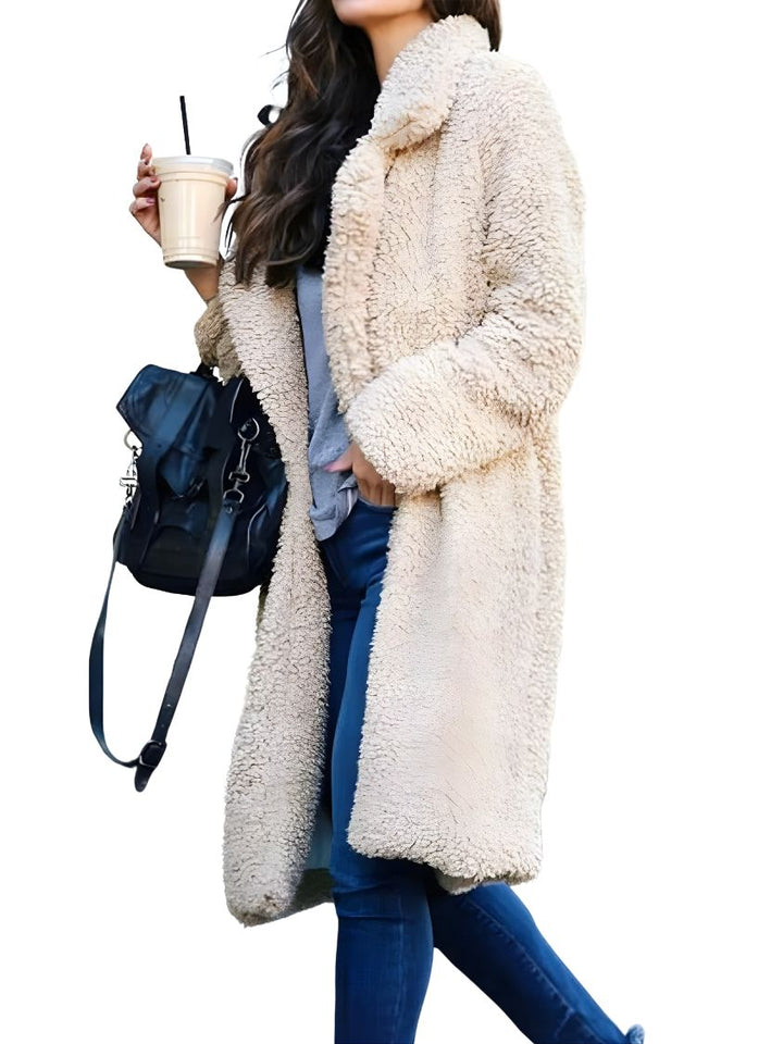Women's Open Front Long Teddy Coat