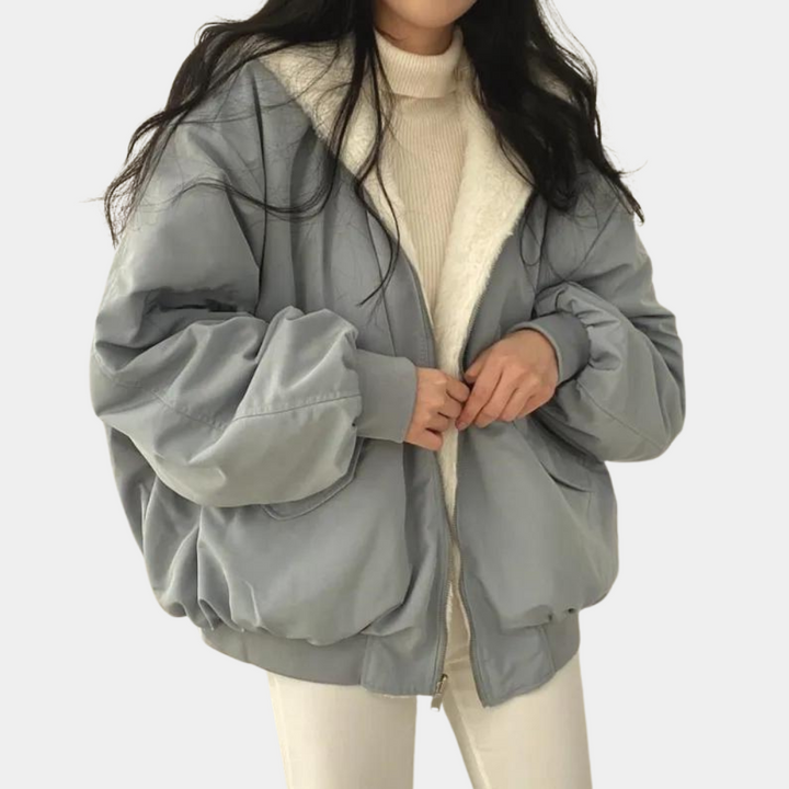 Women's Oversized Padded Zip Jacket with Inner Lining