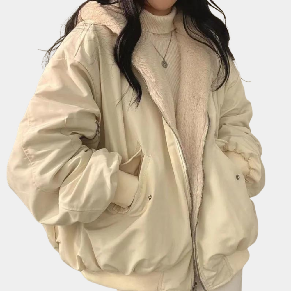 Women's Oversized Padded Zip Jacket with Inner Lining