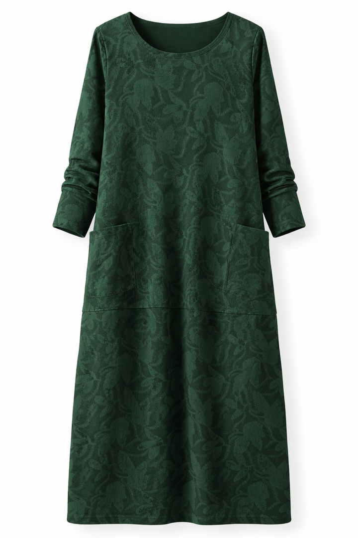 Women's Printed Long Sleeved Dress with Front Pockets