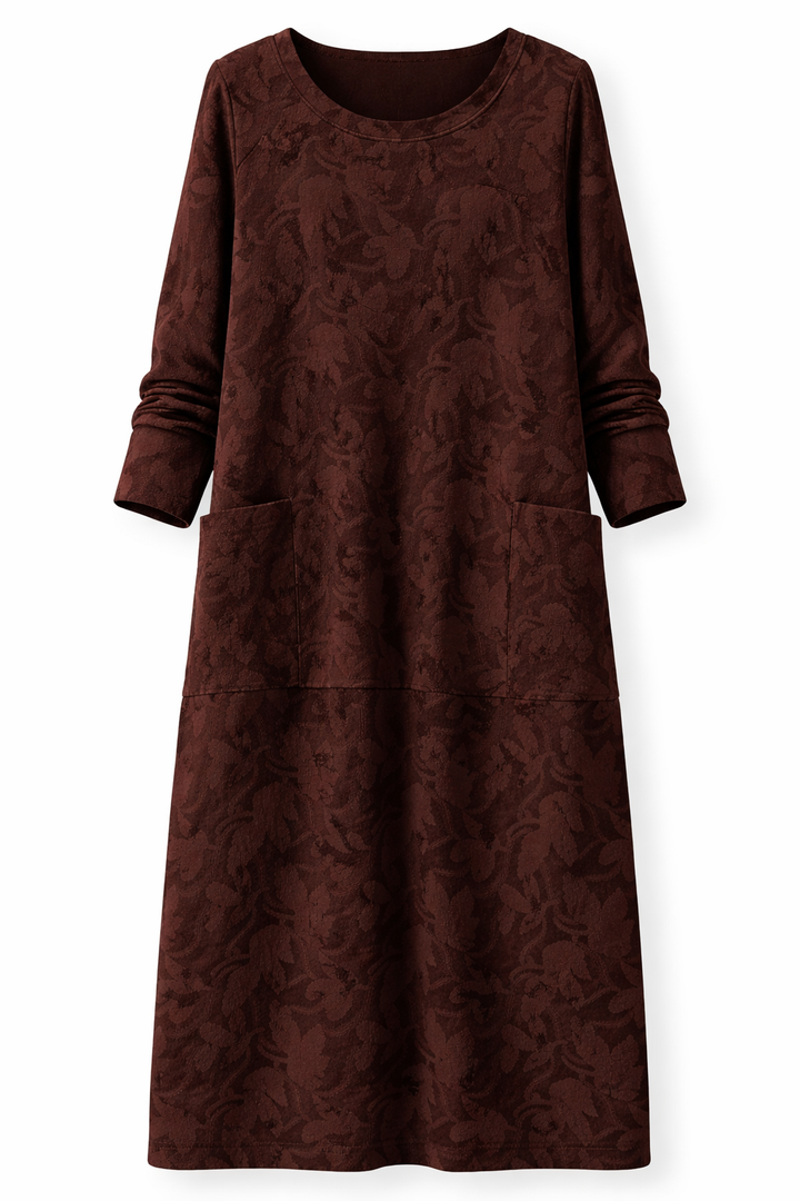 Women's Printed Long Sleeved Dress with Front Pockets