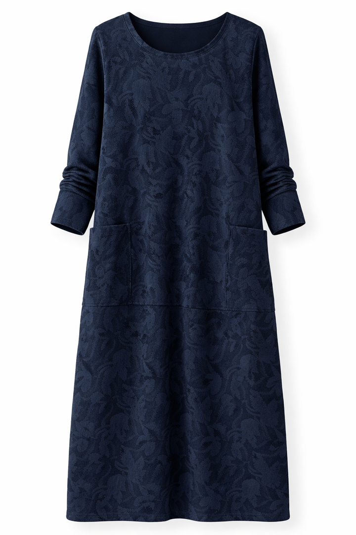 Women's Printed Long Sleeved Dress with Front Pockets