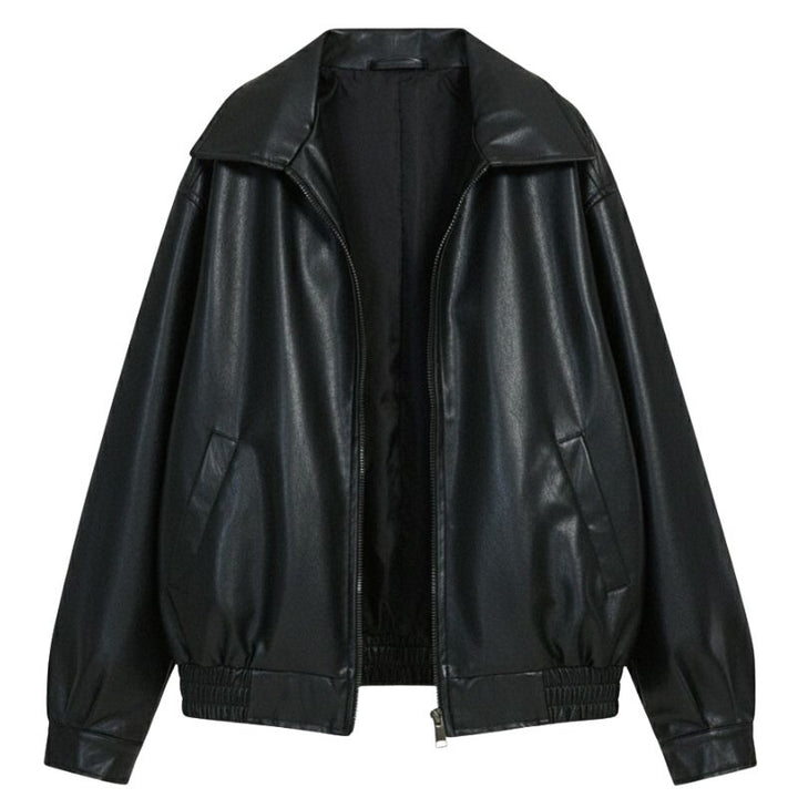 Women's Oversized Short Zip Jacket with Wide Collar