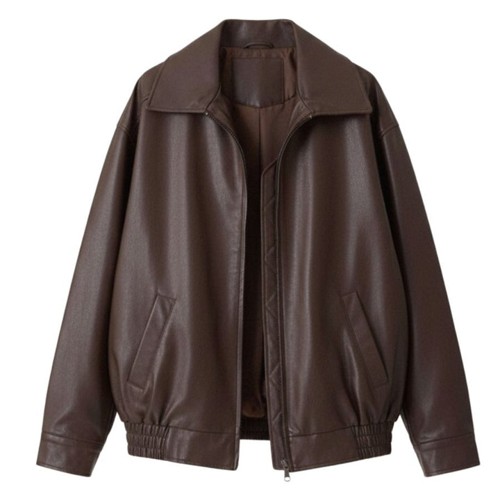 Women's Oversized Short Zip Jacket with Wide Collar