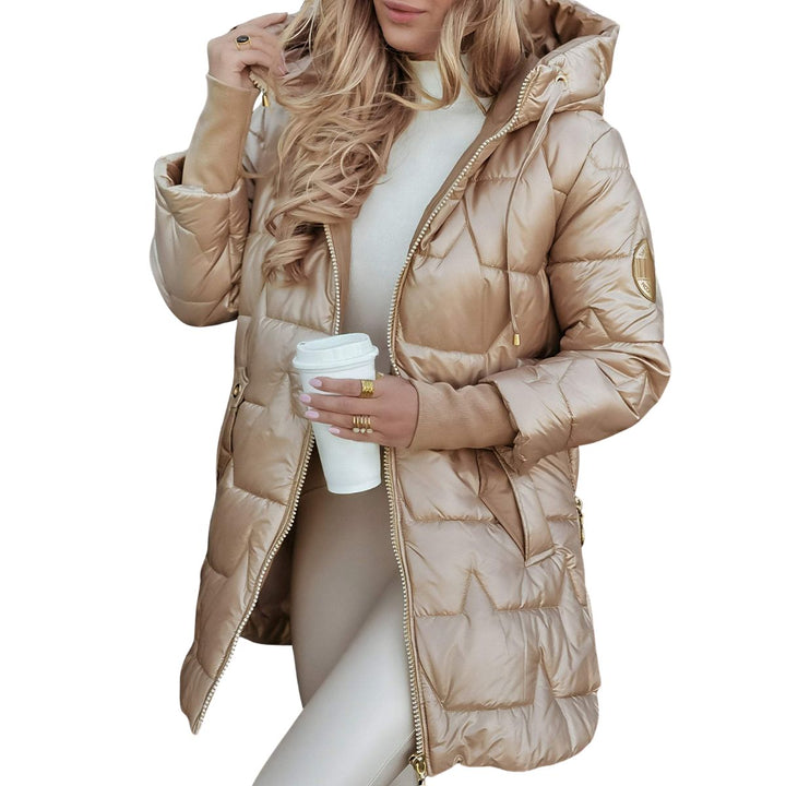 Women's Padded Hooded Long Jacket With Quilted Body Design