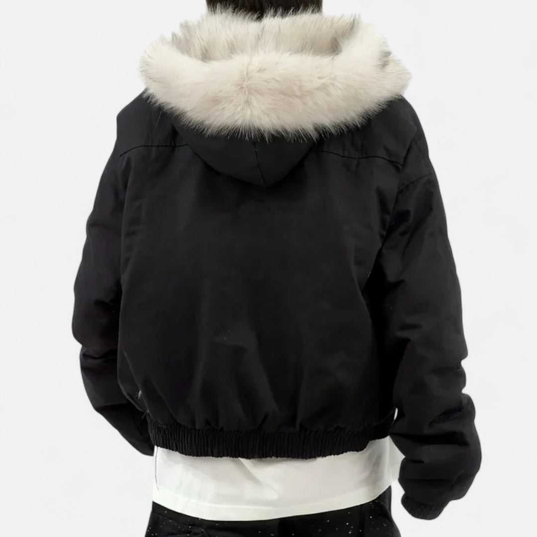 Women’s Padded Short Jacket with Fur Collar and Hood