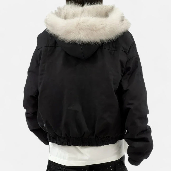 Women’s Padded Short Jacket with Fur Collar and Hood