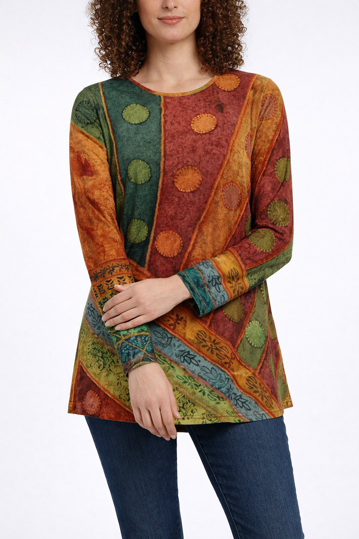 Women's Patterned Long Sleeve Tunic Blouse