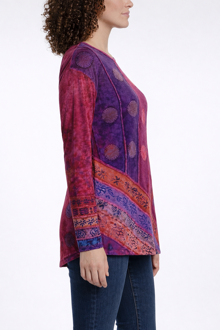 Women's Patterned Long Sleeve Tunic Blouse