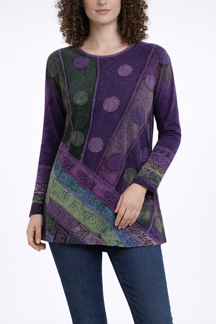 Women's Patterned Long Sleeve Tunic Blouse