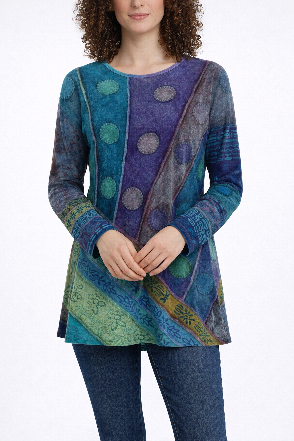 Women's Patterned Long Sleeve Tunic Blouse
