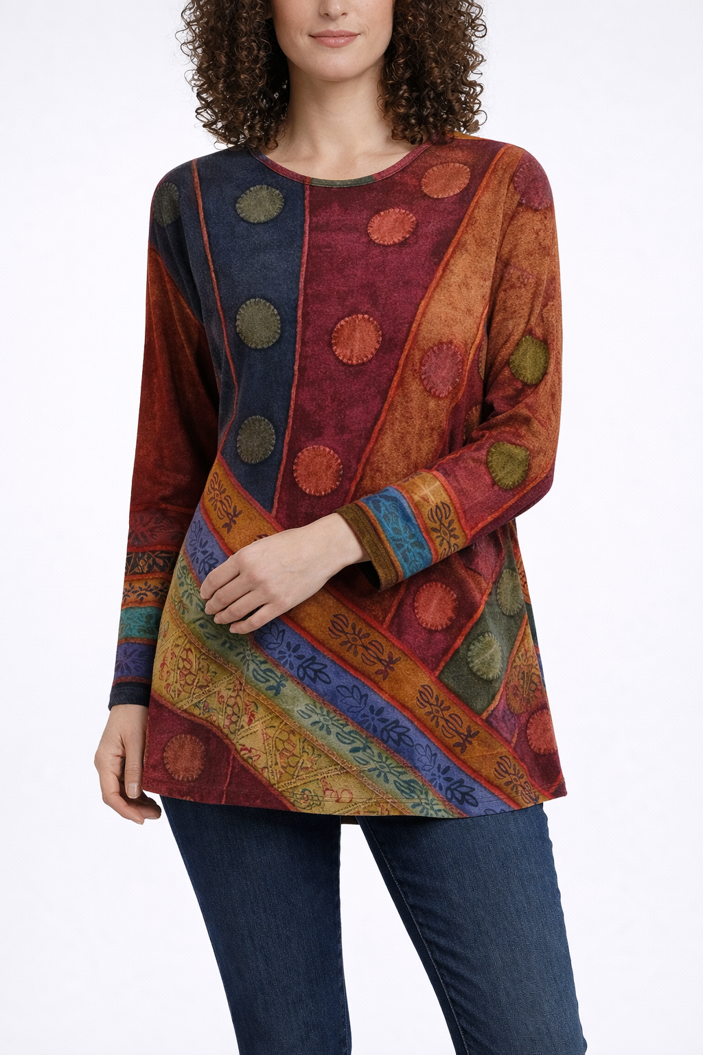 Women's Patterned Long Sleeve Tunic Blouse
