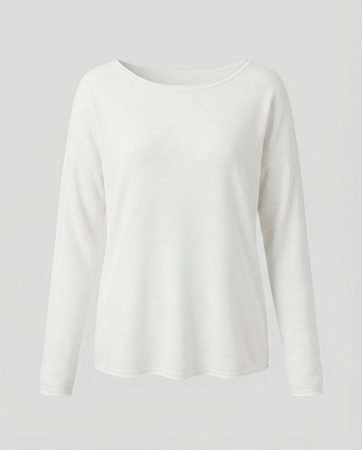 Women's Plain Long Sleeve Blouse With Round Neck Design