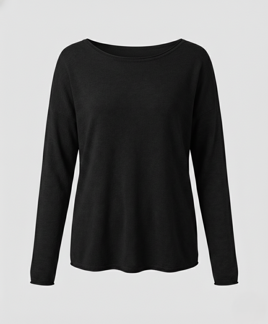 Women's Plain Long Sleeve Blouse With Round Neck Design