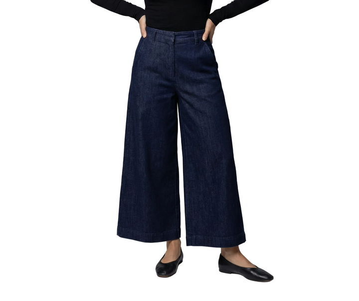 Women's Plain Wide Leg Straight Denim Jeans