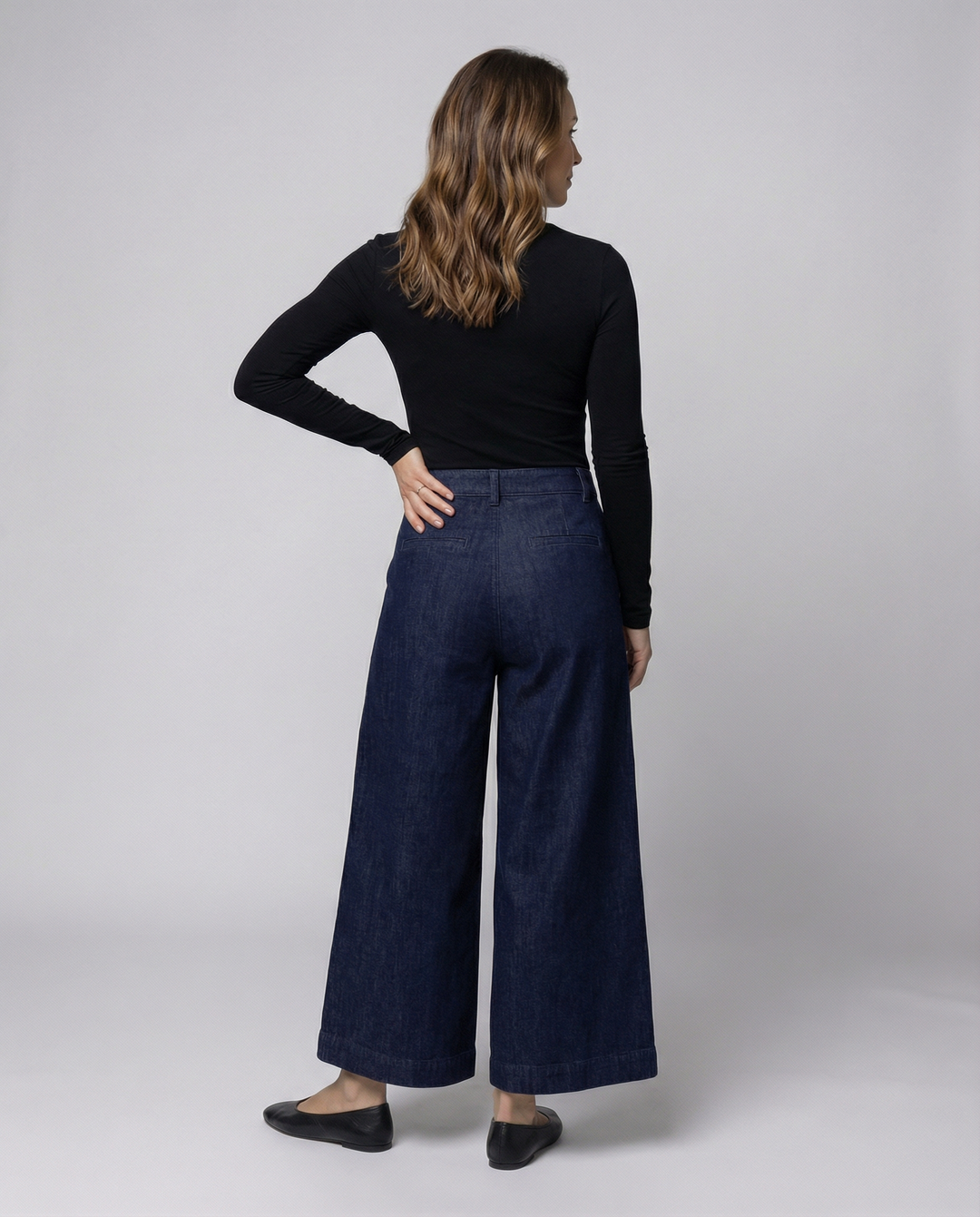 Women's Plain Wide Leg Straight Denim Jeans