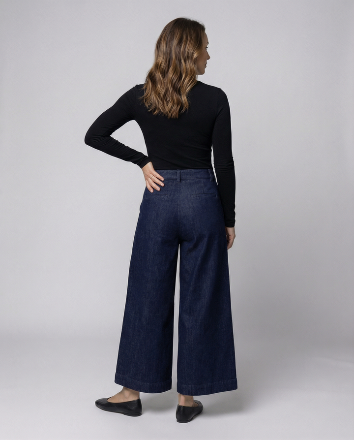 Women's Plain Wide Leg Straight Denim Jeans