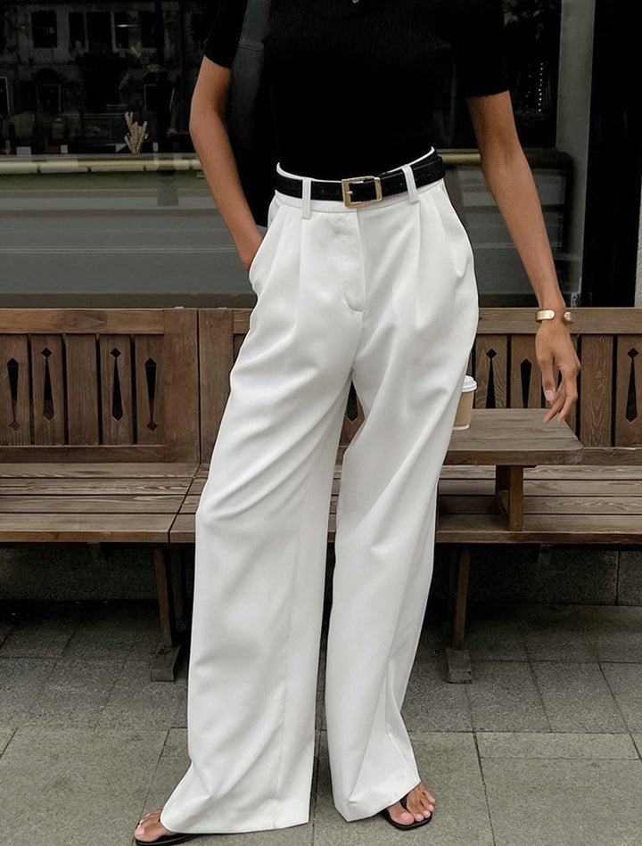 Women's Pleated Wide Leg Trouser Pantswith Front Crease Detail